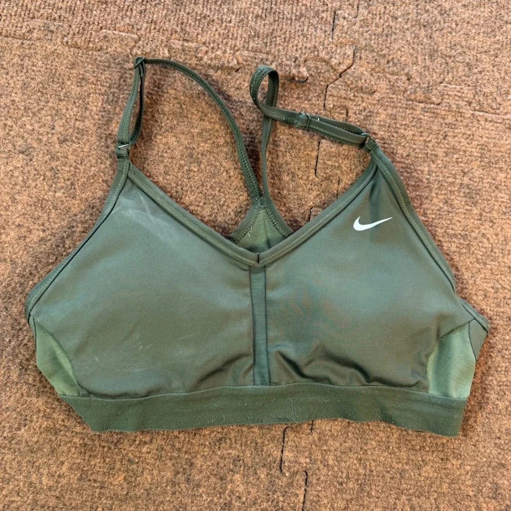 Nike Dri-FIT Indy Light Support V-Neck Sports Bra Olive Green Women Medium
